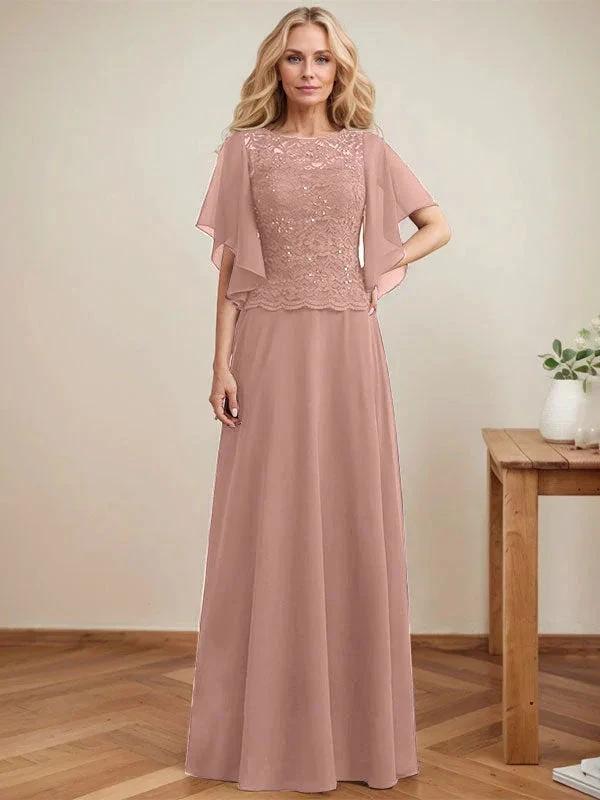 A-line Scoop Illusion Floor-Length Lace Chiffon Mother of the Bride Dress With Sequins - Image 16