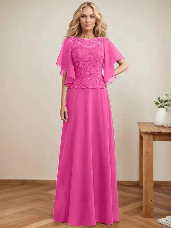 A-line Scoop Illusion Floor-Length Lace Chiffon Mother of the Bride Dress With Sequins - Image 17