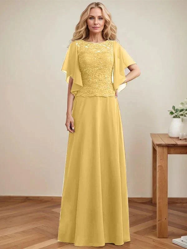 A-line Scoop Illusion Floor-Length Lace Chiffon Mother of the Bride Dress With Sequins - Image 18