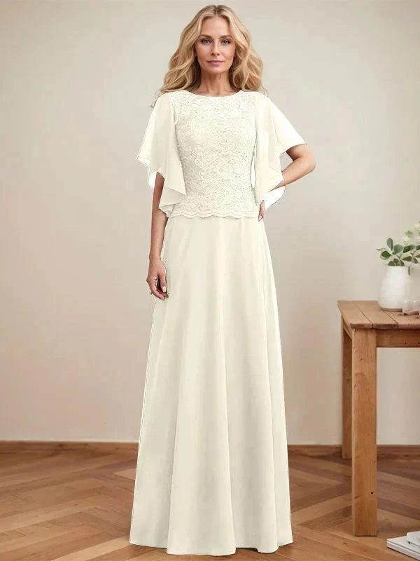 A-line Scoop Illusion Floor-Length Lace Chiffon Mother of the Bride Dress With Sequins - Image 21
