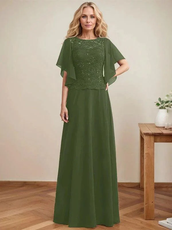 A-line Scoop Illusion Floor-Length Lace Chiffon Mother of the Bride Dress With Sequins - Image 29