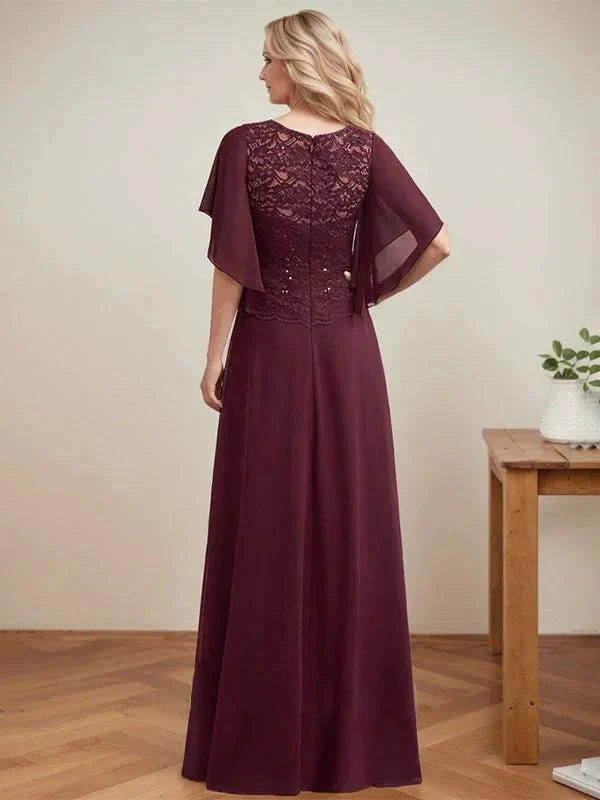 A-line Scoop Illusion Floor-Length Lace Chiffon Mother of the Bride Dress With Sequins - Image 4