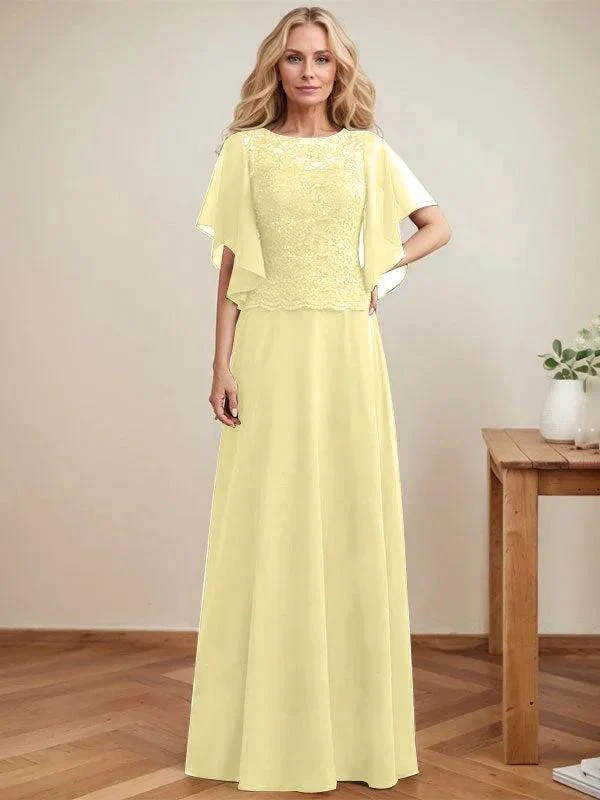 A-line Scoop Illusion Floor-Length Lace Chiffon Mother of the Bride Dress With Sequins - Image 44