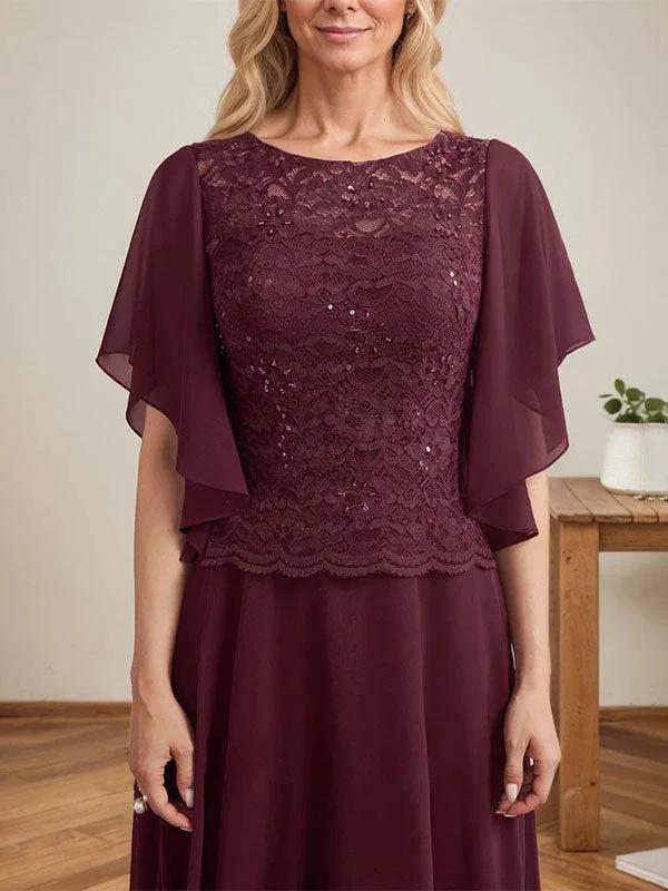 A-line Scoop Illusion Floor-Length Lace Chiffon Mother of the Bride Dress With Sequins - Image 5