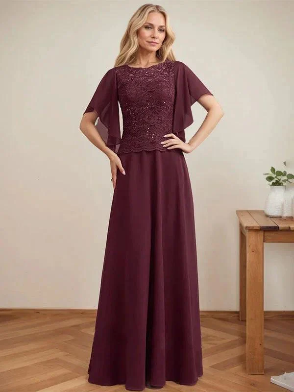 A-line Scoop Illusion Floor-Length Lace Chiffon Mother of the Bride Dress With Sequins - Image 6
