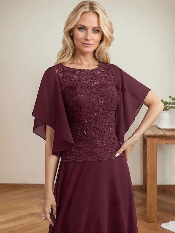 A-line Scoop Illusion Floor-Length Lace Chiffon Mother of the Bride Dress With Sequins - Image 7