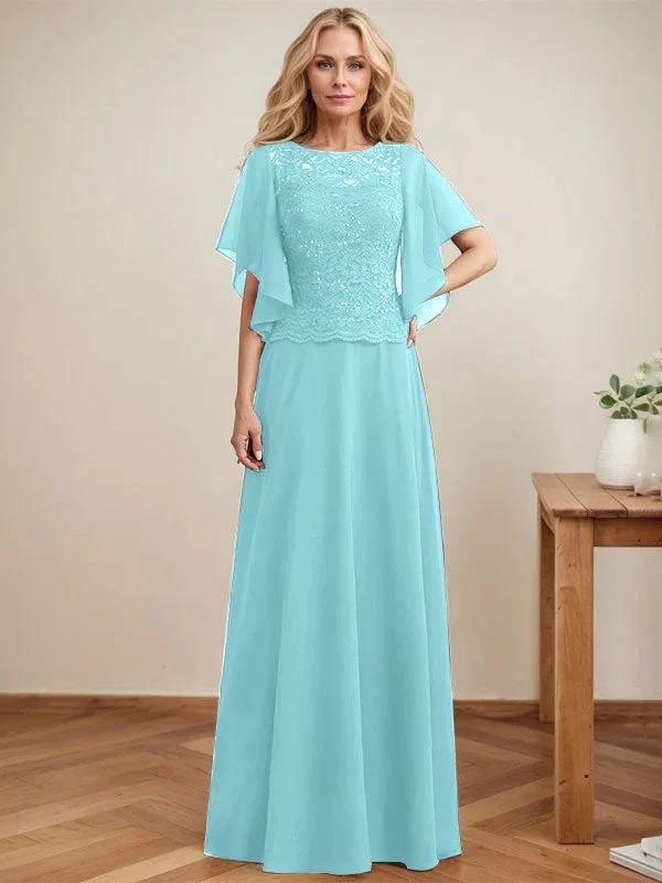 A-line Scoop Illusion Floor-Length Lace Chiffon Mother of the Bride Dress With Sequins - Image 8
