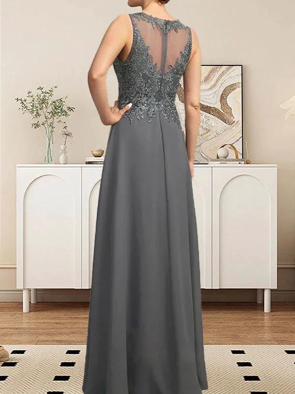A-line Scoop Illusion Floor-Length Lace Chiffon Mother of the Bride Dress With Sequins - Image 11