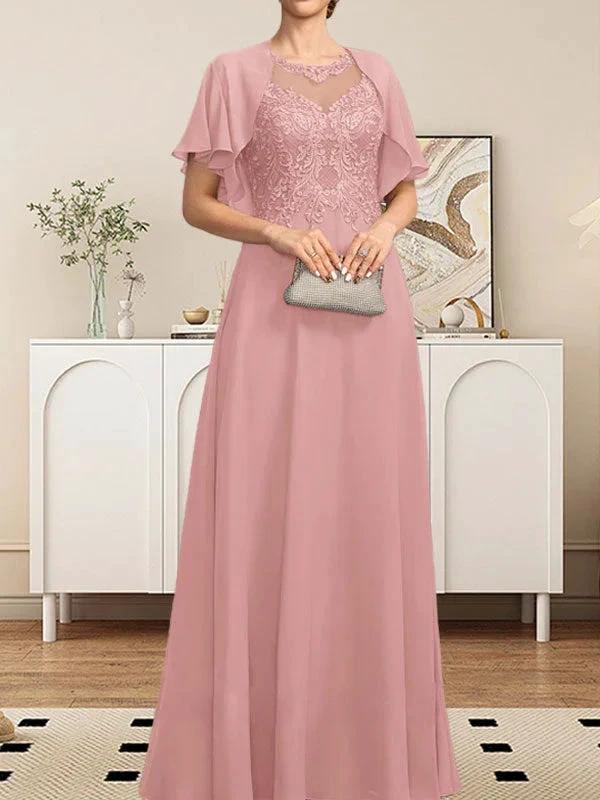 A-line Scoop Illusion Floor-Length Lace Chiffon Mother of the Bride Dress With Sequins - Image 13