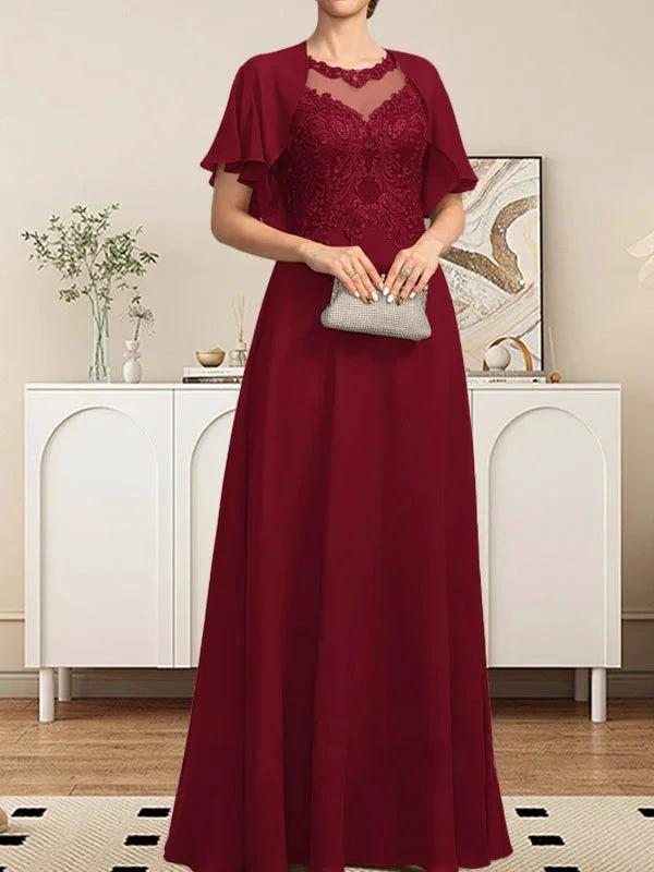 A-line Scoop Illusion Floor-Length Lace Chiffon Mother of the Bride Dress With Sequins - Image 14