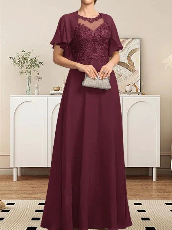 A-line Scoop Illusion Floor-Length Lace Chiffon Mother of the Bride Dress With Sequins - Image 15