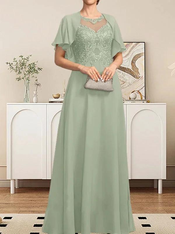 A-line Scoop Illusion Floor-Length Lace Chiffon Mother of the Bride Dress With Sequins - Image 16