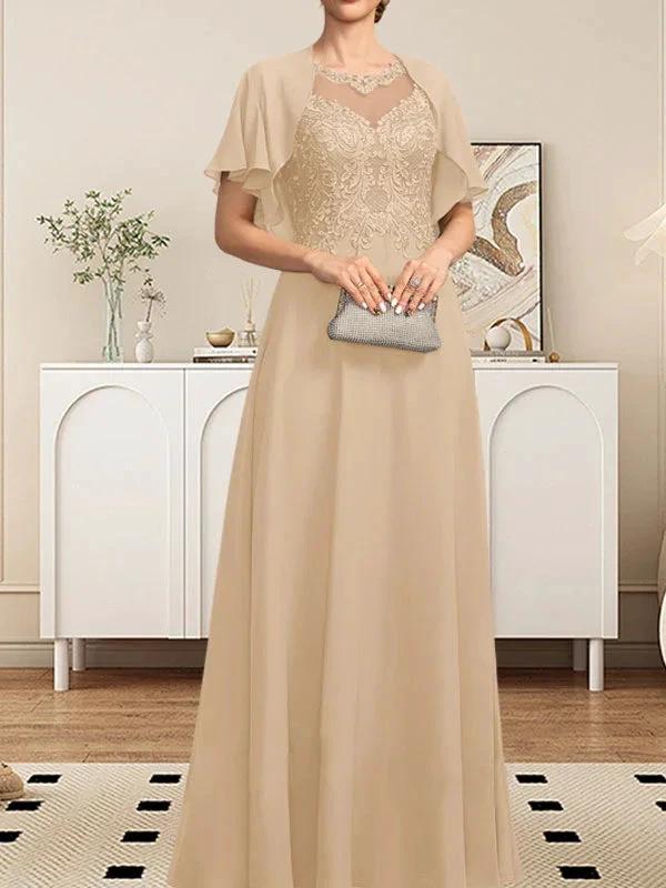 A-line Scoop Illusion Floor-Length Lace Chiffon Mother of the Bride Dress With Sequins - Image 17