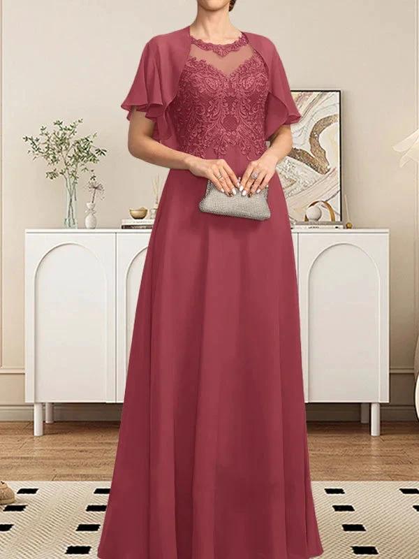 A-line Scoop Illusion Floor-Length Lace Chiffon Mother of the Bride Dress With Sequins - Image 18
