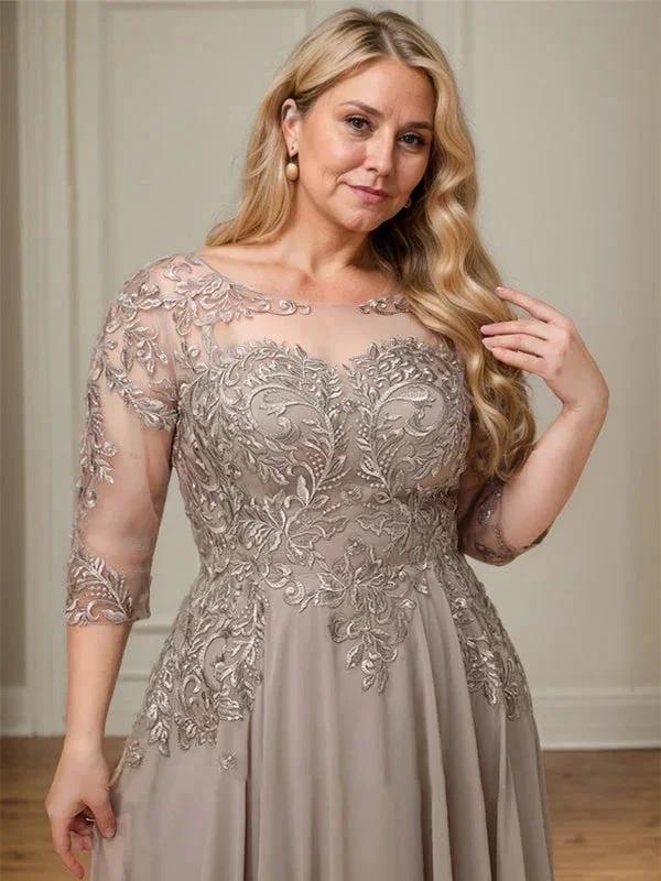 A-line Scoop Illusion Floor-Length Lace Chiffon Mother of the Bride Dress With Sequins - Image 10