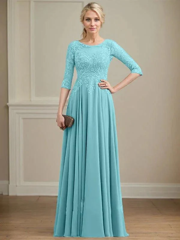 A-line Scoop Illusion Floor-Length Lace Chiffon Mother of the Bride Dress With Sequins - Image 11