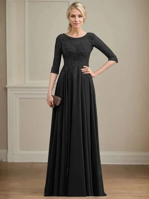 A-line Scoop Illusion Floor-Length Lace Chiffon Mother of the Bride Dress With Sequins - Image 12