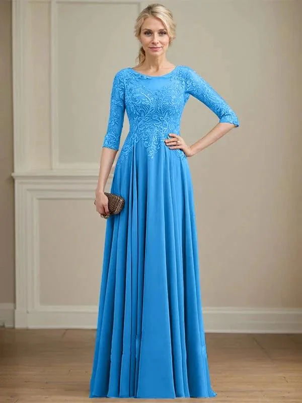 A-line Scoop Illusion Floor-Length Lace Chiffon Mother of the Bride Dress With Sequins - Image 13