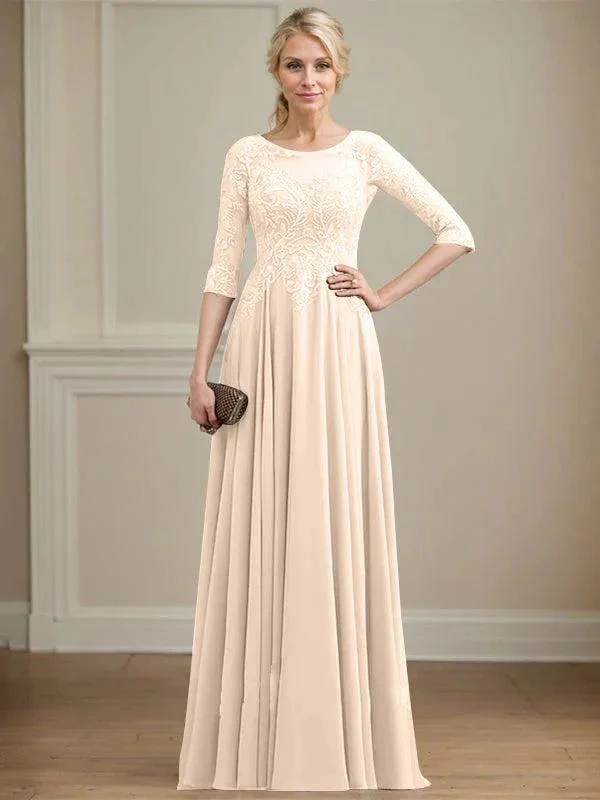 A-line Scoop Illusion Floor-Length Lace Chiffon Mother of the Bride Dress With Sequins - Image 14