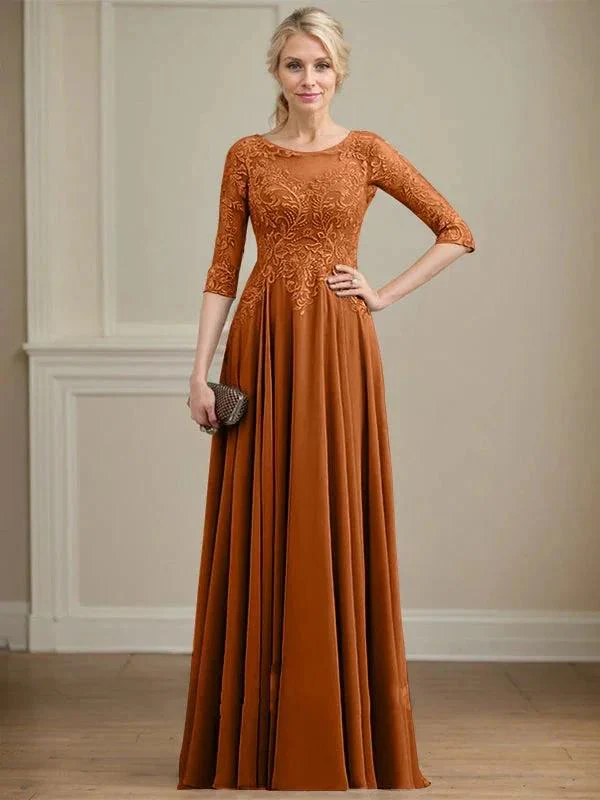 A-line Scoop Illusion Floor-Length Lace Chiffon Mother of the Bride Dress With Sequins - Image 15
