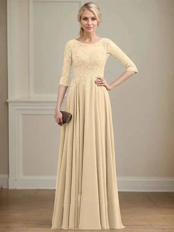 A-line Scoop Illusion Floor-Length Lace Chiffon Mother of the Bride Dress With Sequins - Image 16