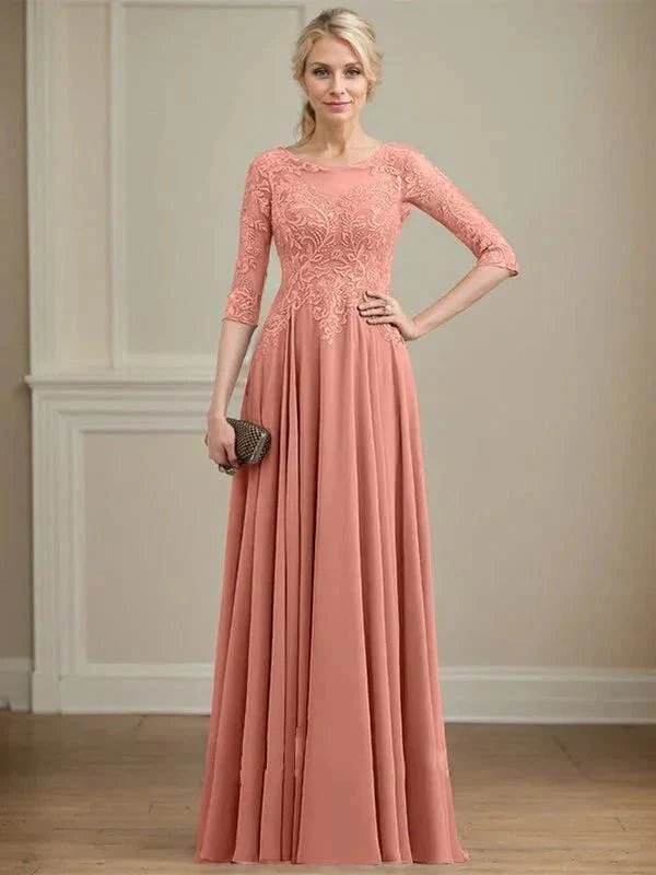 A-line Scoop Illusion Floor-Length Lace Chiffon Mother of the Bride Dress With Sequins - Image 17