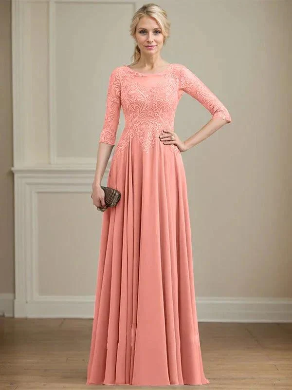 A-line Scoop Illusion Floor-Length Lace Chiffon Mother of the Bride Dress With Sequins - Image 18