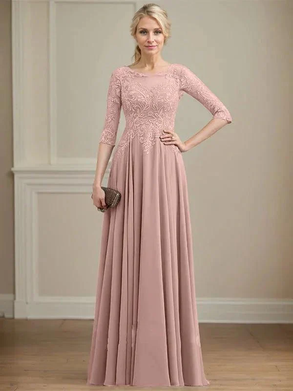 A-line Scoop Illusion Floor-Length Lace Chiffon Mother of the Bride Dress With Sequins - Image 19