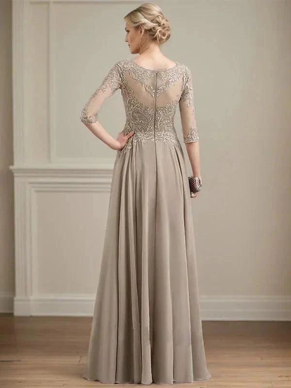 A-line Scoop Illusion Floor-Length Lace Chiffon Mother of the Bride Dress With Sequins - Image 2