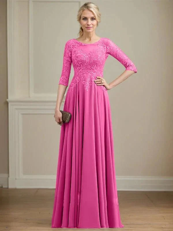 A-line Scoop Illusion Floor-Length Lace Chiffon Mother of the Bride Dress With Sequins - Image 20