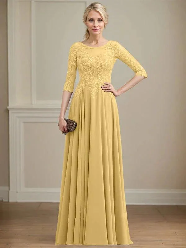 A-line Scoop Illusion Floor-Length Lace Chiffon Mother of the Bride Dress With Sequins - Image 21