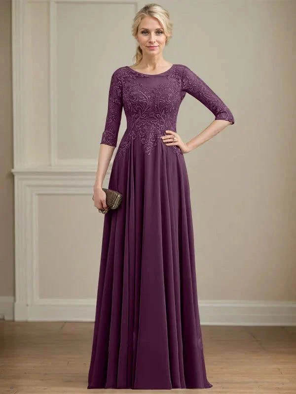 A-line Scoop Illusion Floor-Length Lace Chiffon Mother of the Bride Dress With Sequins - Image 22