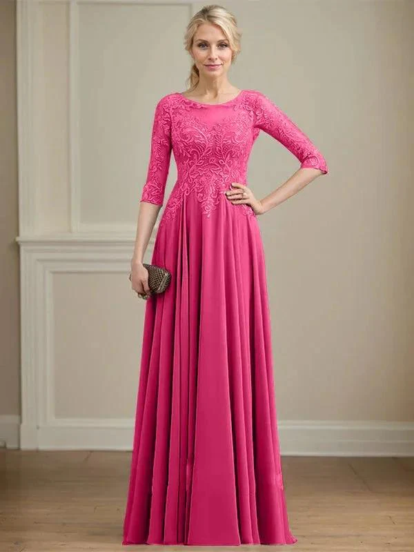 A-line Scoop Illusion Floor-Length Lace Chiffon Mother of the Bride Dress With Sequins - Image 23