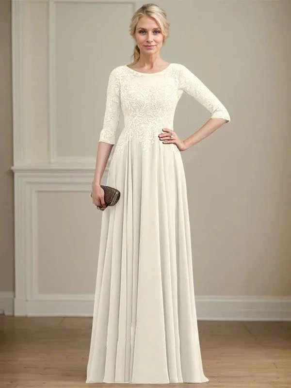 A-line Scoop Illusion Floor-Length Lace Chiffon Mother of the Bride Dress With Sequins - Image 24