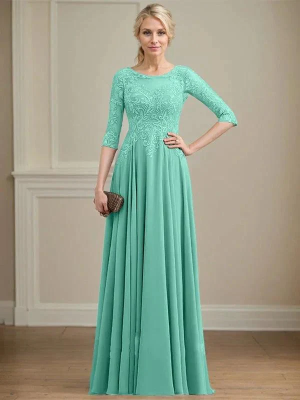 A-line Scoop Illusion Floor-Length Lace Chiffon Mother of the Bride Dress With Sequins - Image 25