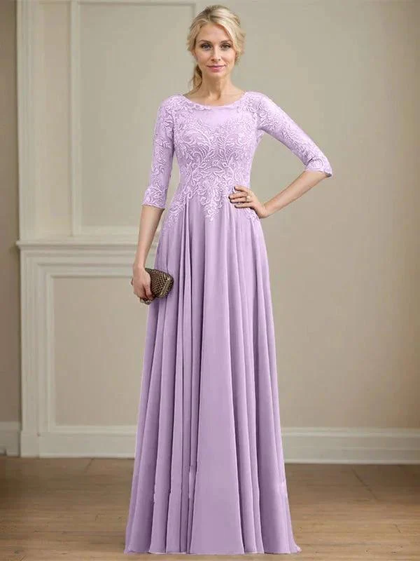 A-line Scoop Illusion Floor-Length Lace Chiffon Mother of the Bride Dress With Sequins - Image 26