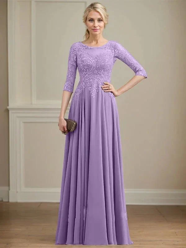 A-line Scoop Illusion Floor-Length Lace Chiffon Mother of the Bride Dress With Sequins - Image 27