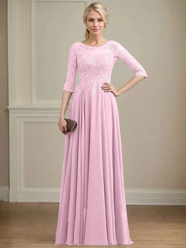 A-line Scoop Illusion Floor-Length Lace Chiffon Mother of the Bride Dress With Sequins - Image 28