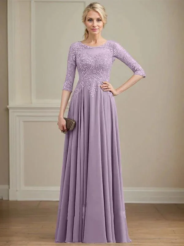 A-line Scoop Illusion Floor-Length Lace Chiffon Mother of the Bride Dress With Sequins - Image 29