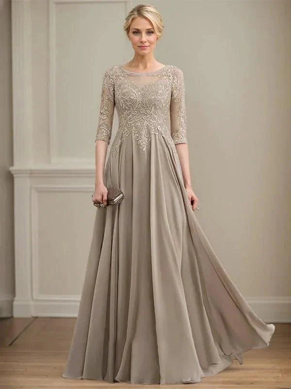 A-line Scoop Illusion Floor-Length Lace Chiffon Mother of the Bride Dress With Sequins - Image 3