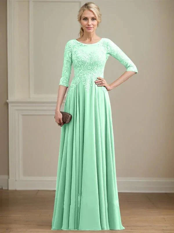 A-line Scoop Illusion Floor-Length Lace Chiffon Mother of the Bride Dress With Sequins - Image 30