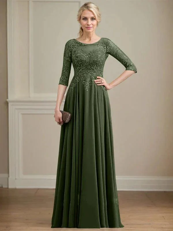 A-line Scoop Illusion Floor-Length Lace Chiffon Mother of the Bride Dress With Sequins - Image 32