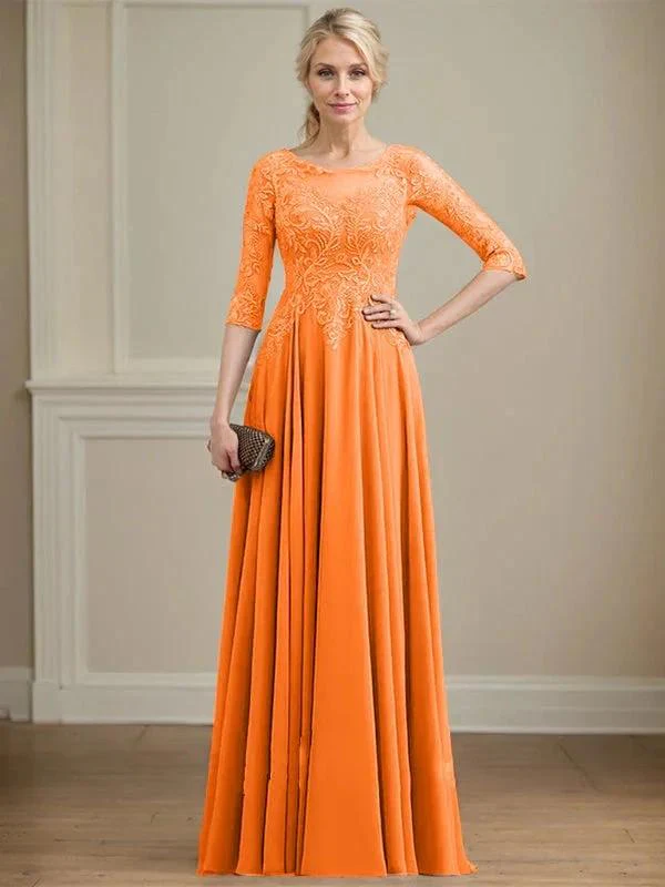 A-line Scoop Illusion Floor-Length Lace Chiffon Mother of the Bride Dress With Sequins - Image 33