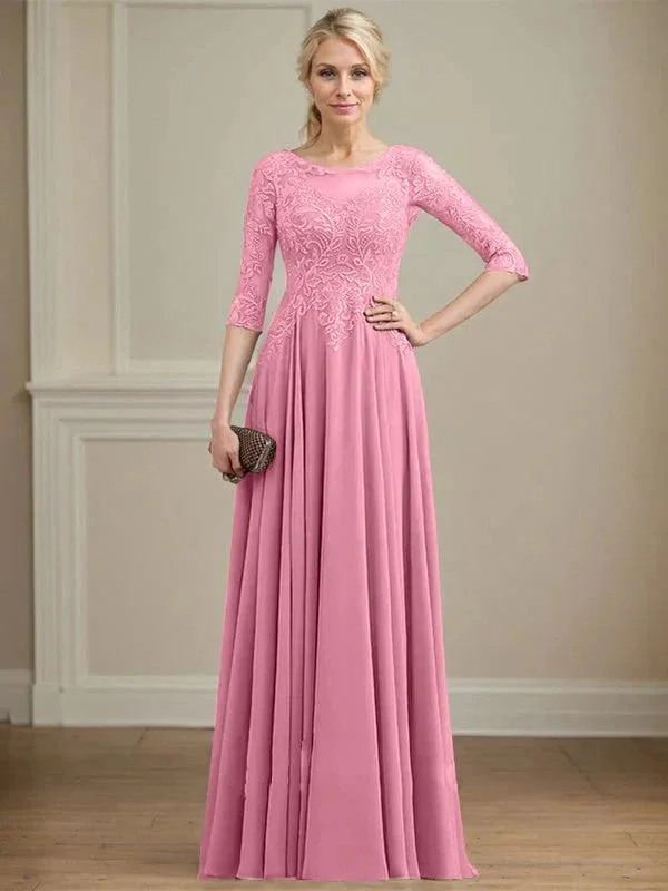 A-line Scoop Illusion Floor-Length Lace Chiffon Mother of the Bride Dress With Sequins - Image 35