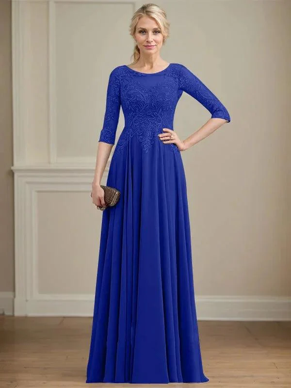 A-line Scoop Illusion Floor-Length Lace Chiffon Mother of the Bride Dress With Sequins - Image 38