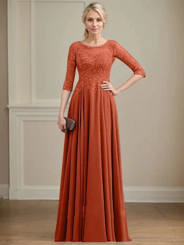 A-line Scoop Illusion Floor-Length Lace Chiffon Mother of the Bride Dress With Sequins - Image 39