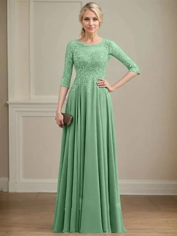 A-line Scoop Illusion Floor-Length Lace Chiffon Mother of the Bride Dress With Sequins - Image 40
