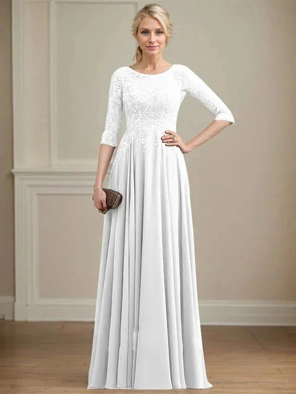 A-line Scoop Illusion Floor-Length Lace Chiffon Mother of the Bride Dress With Sequins - Image 43