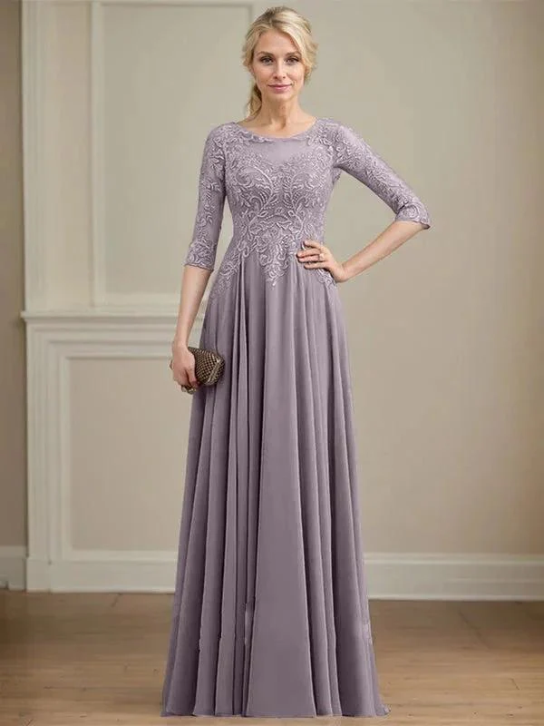 A-line Scoop Illusion Floor-Length Lace Chiffon Mother of the Bride Dress With Sequins - Image 45