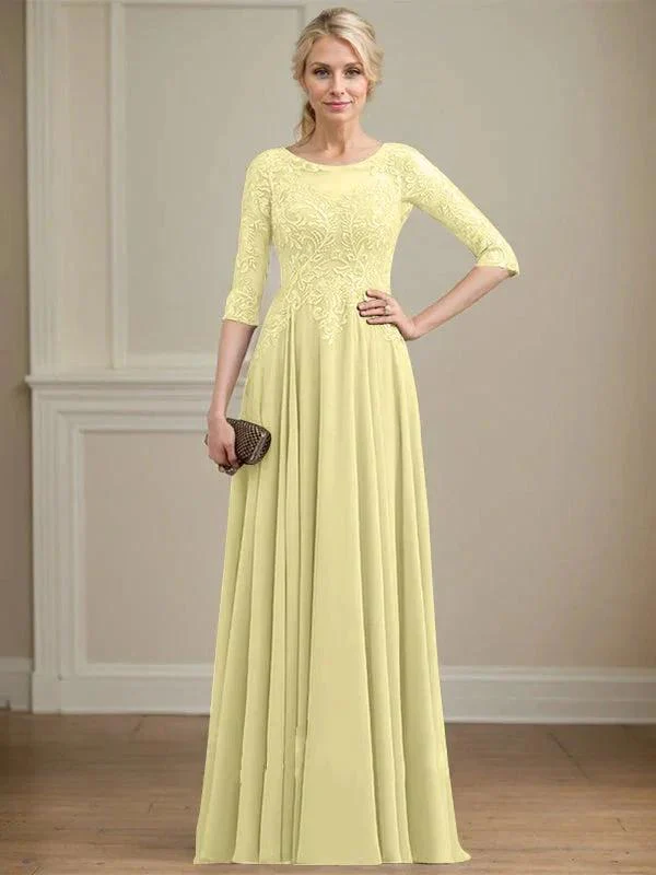 A-line Scoop Illusion Floor-Length Lace Chiffon Mother of the Bride Dress With Sequins - Image 46
